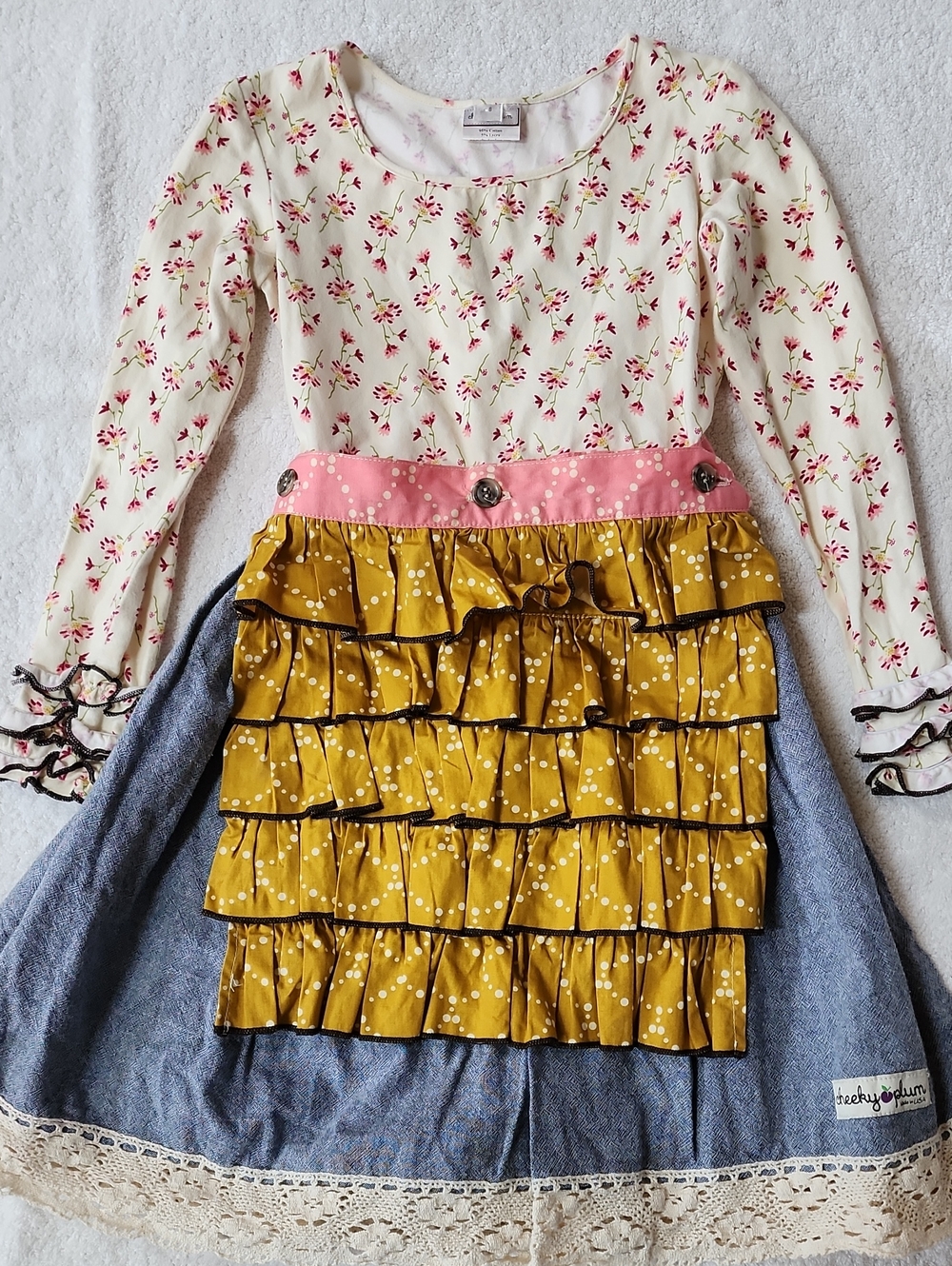 Cheeky Plum Girls Floral Dotted Apron Dress Size 8 Preowned